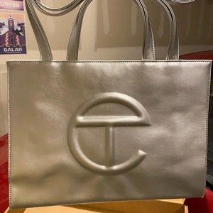 Telfar Medium Silver Shopping Bag